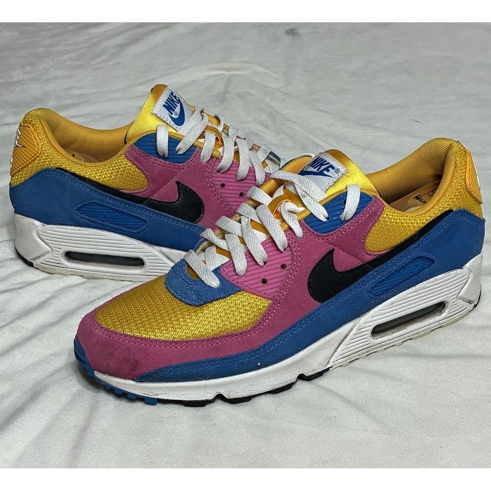 Nike Air Max 90 Multicolor Suede Mens 11 Blue Pink Yellow CJ0612-700 2020